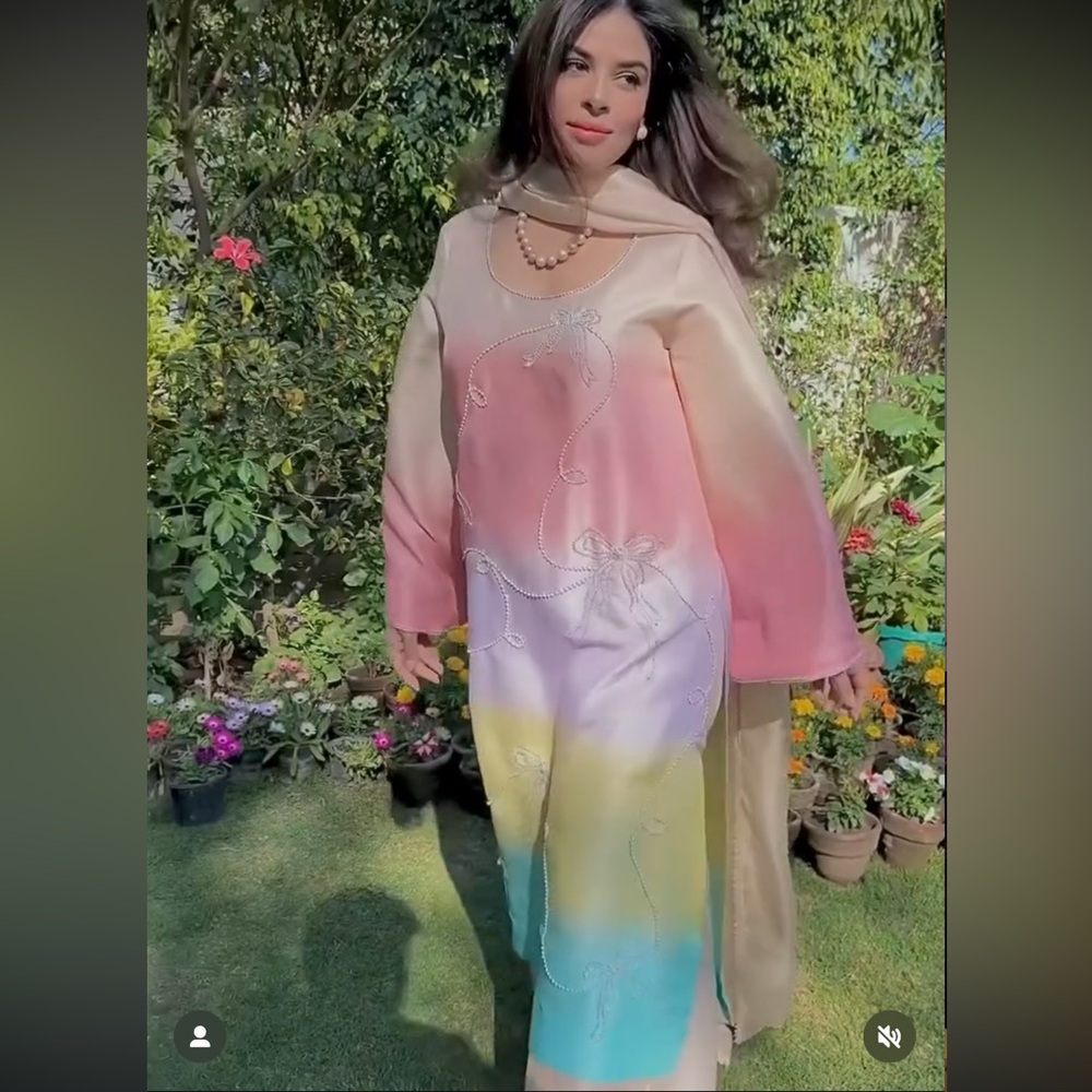 Zehra Saleem Multicolor Raw Silk Embellished 3-Piece Pakistani/Indian Outfit